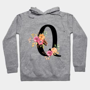 Letter Q With Watercolor Floral Wreath Hoodie